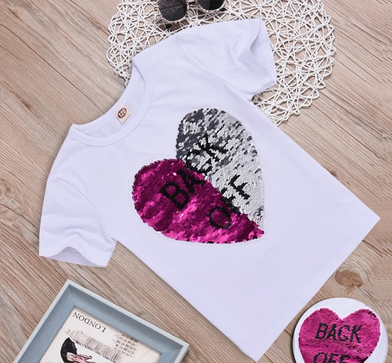T0120-White Одежда для девочек-подростков футболка детская футболка с блестками для маленьких мальчиков и девочек с человеком-пауком, капитаном Америкой топы для девочек, белые рубашки для девочек возрастом от 3 до 12 лет - Цвет: T0120-White