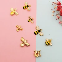 10 pcs lovely rhinestone bee enamel charms pendants for diy jewelry accessories finding earring gold color metal insect charms