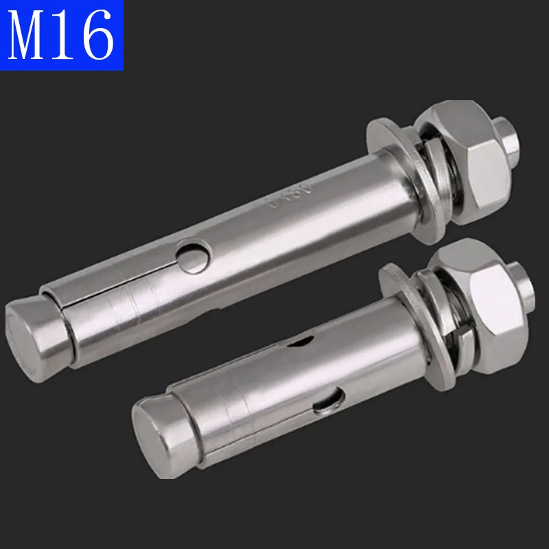 

M16 100mm - 200mm Concrete Sleeve Anchors Hex Head Nut & Washer 304 Stainless Steel A2