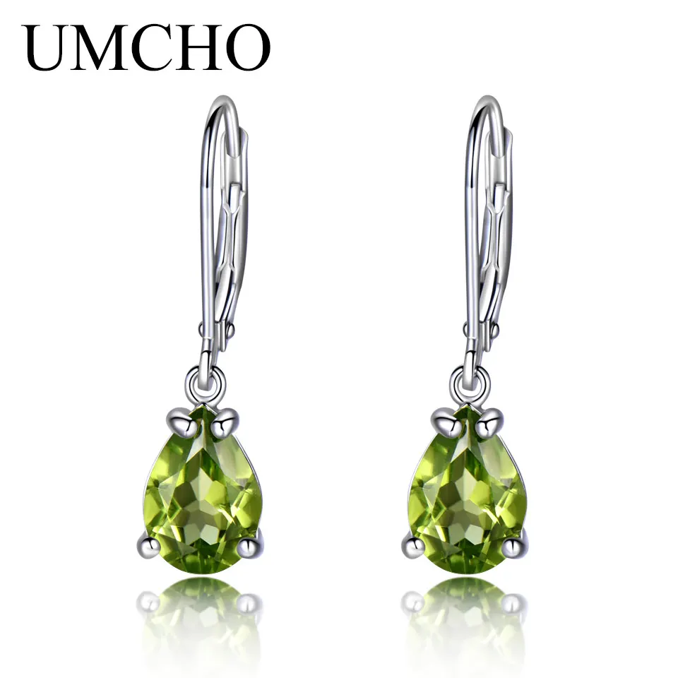 UMCHO, натуральный Перидот, Серьги с драгоценными камнями, 925 пробы, серебряные серьги-гвоздики, дизайнерское ювелирное изделие, красивые серьги для женщин, специальный подарок