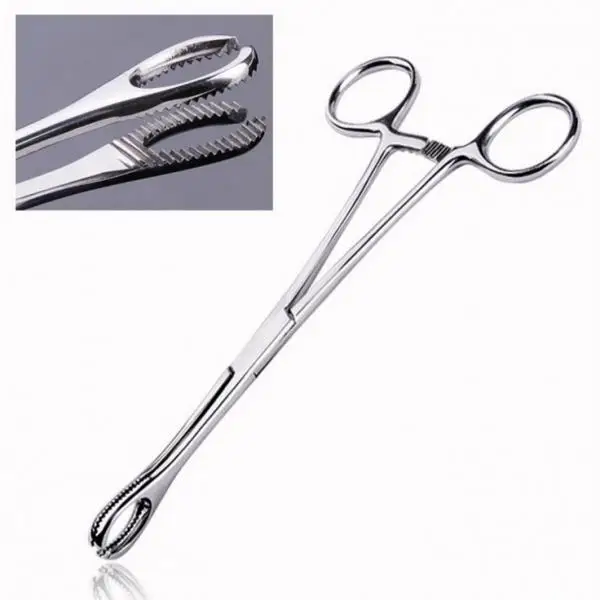 Slotted (open end) Sponge Clamp/Forceps with Ratchet Body Piercing Tool