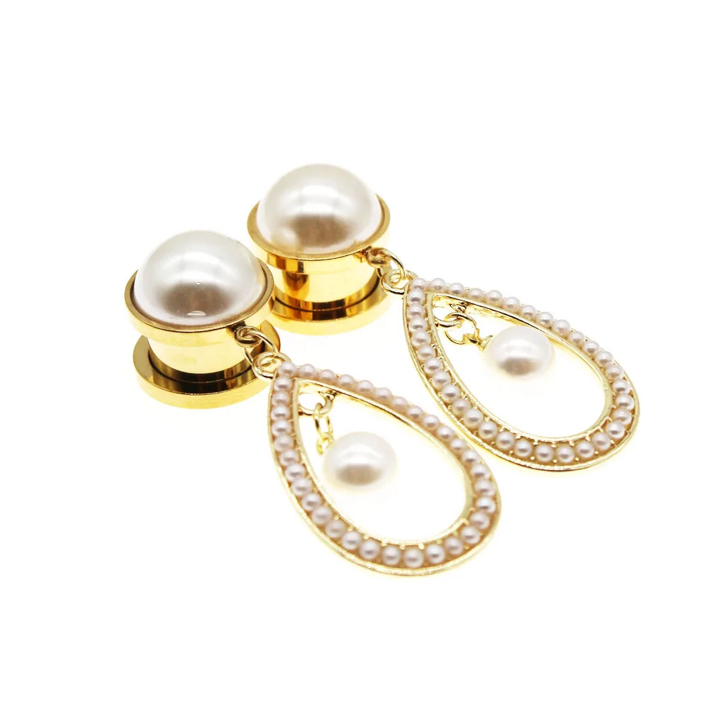 

Miqiao 1 Pair Pearl Stainless Steel Ear Tunnel Plug Ear Gauges Piercing Ear Expander 6-16mm Stretcher Body Jewelry for Girl Gift