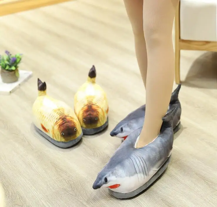 

Fish Shark Autumn Winter Indoor Slipper Plush Toys Stuffed Shoes Gift For Children #3880
