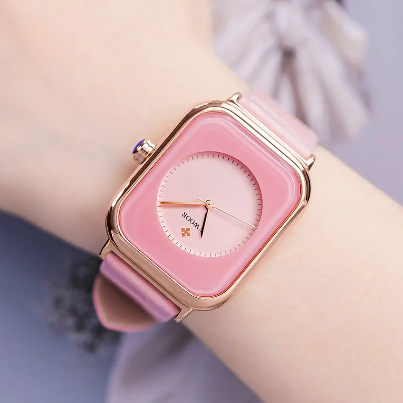 2020 часы женские квадратные наручные розовые кожаные модные брендовые кварцевые