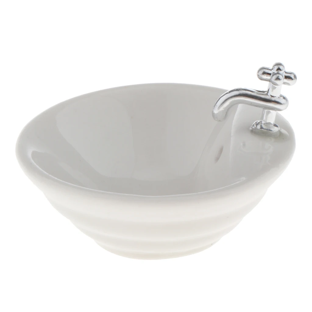 

1:12 Кукольный домик миниатюра Керамика круглая раковина умывальника модель ванной комнаты