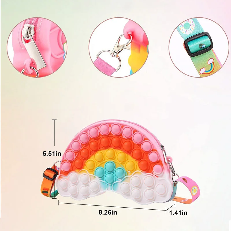 Pаспродажа Милая Радужная сумка Pop Its Fidget Toy пузырьковый женский кошелек с эффектом пузырьков женская сумка с простым Ярким Покрытием антистресс для де...