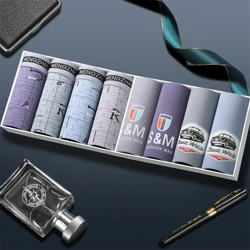 2020 8pcs Men's Panties  Men's Cotton Underwear Boxers Breathable Sexy Male Boxer Solid Underwear Comfortable Male Underpants