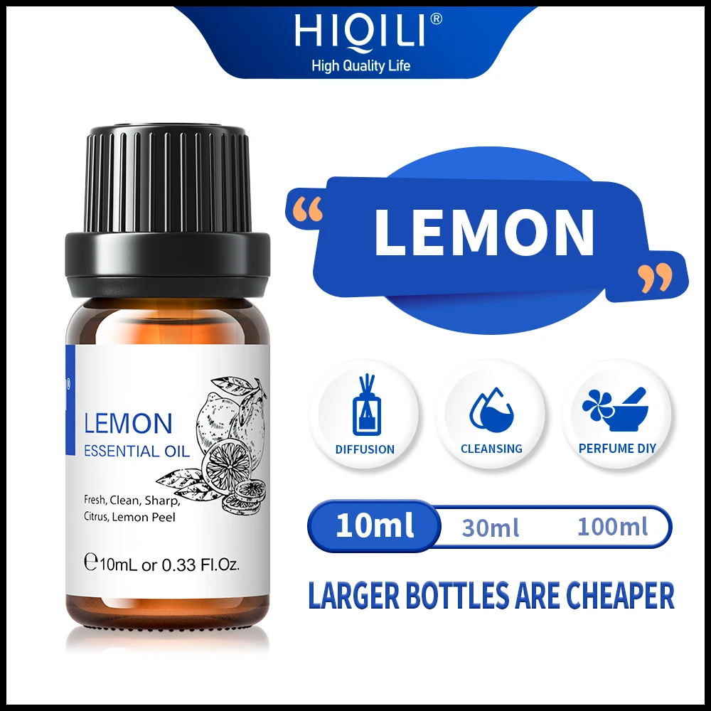 

HIQILI 10ML Best Lemon Essential Oils 100% Pure Nature Plant Aromatherapy Diffuser Fruity Oil Fresh Air，Energetic，Car，Citrus
