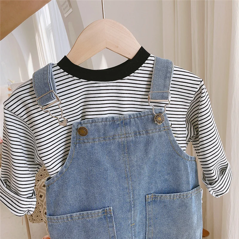 2022 Spring Autumn Casual Solid Color Loose Denim Overalls For Baby Girl Korean style Clothing