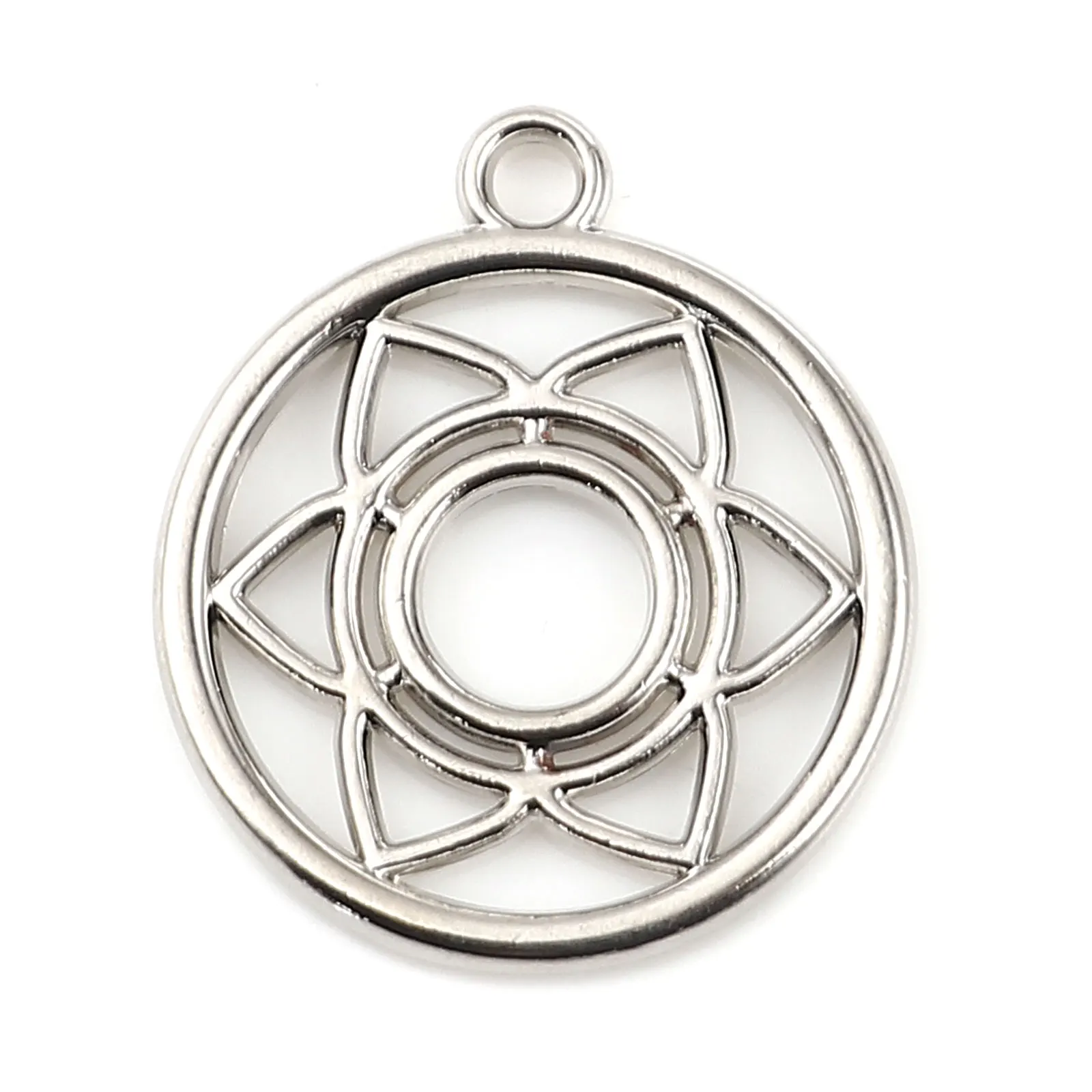 

Doreen Box Religious Charms Yoga Healing Gold/Silver Color Round Hollow Pendants DIY Making Earrings Necklace Jewelry Gift,10PCs
