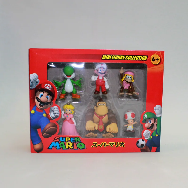 6Pcs/Set Super Bros PVC Action Figure Toys Dolls Luigi Yoshi Mushroom Donkey Kong In Gift Box Kids | Игрушки и хобби