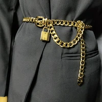 gothic gold chain belts for women waist cuban punk silver metal corset belt long dress waistband lock cloth accessory