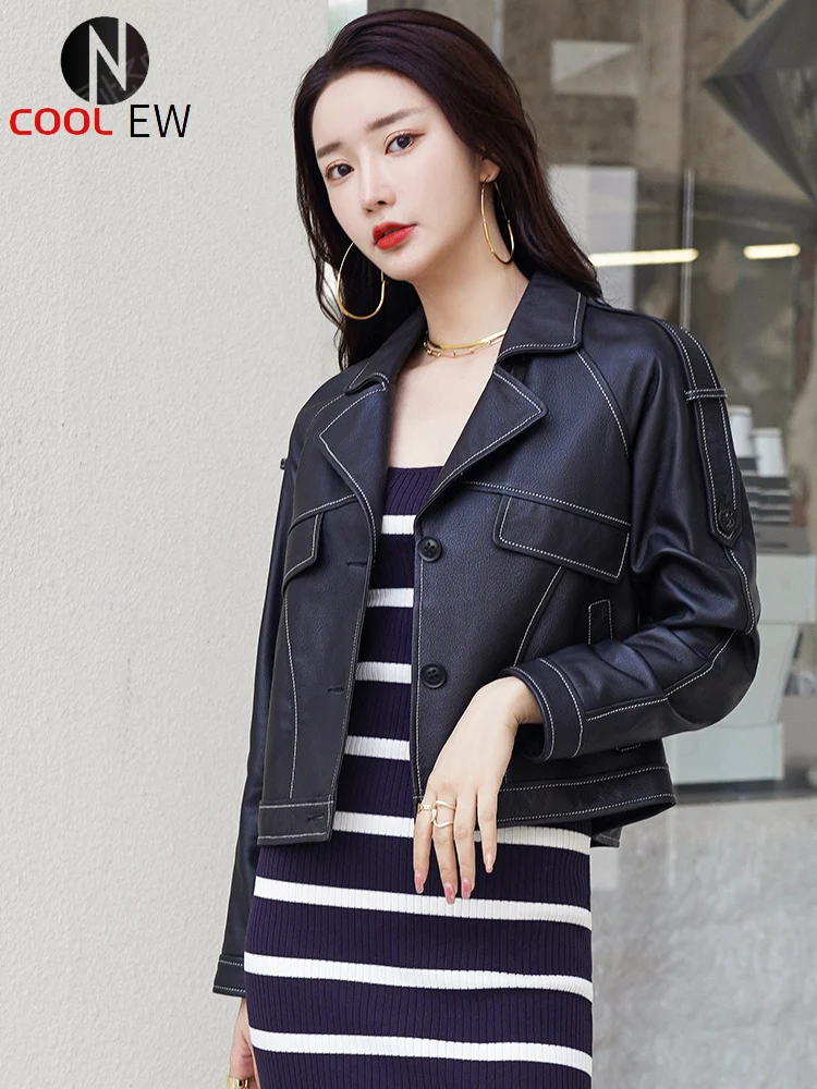 

Ptslan 2021 New fashion Women's Genuine Leather Moto Jackets Luxury Real Sheepskin Jackets P7108