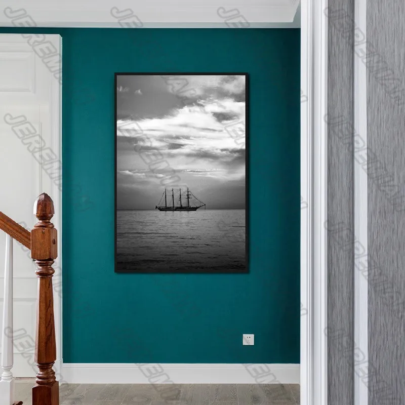 

Calm Lake Big Boat Landscape Poster Waterproof Ink Frameless Canvas Art Wall Stickers Home Decoration