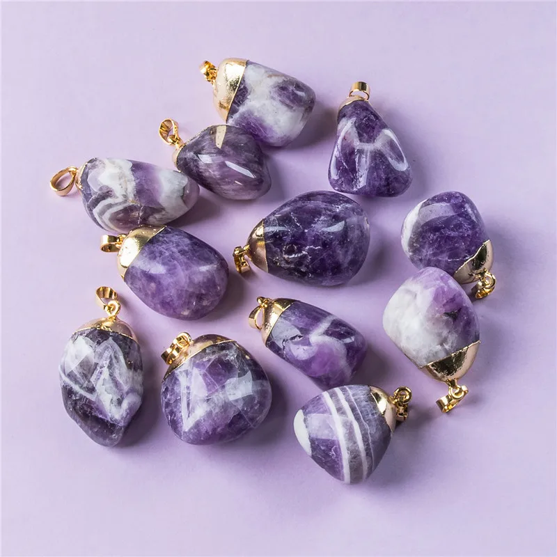 

Euro Natural Crystal Quartz Raw Fashion Pendant Amethyst Necklace Healing Gemstone Polish Stone Reiki Hangings For Women Ladies