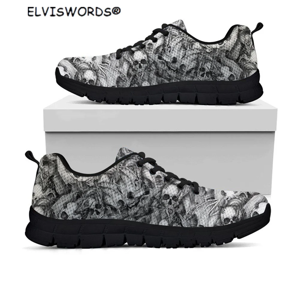 

Женские кроссовки на шнуровке ELVISWORDS Dragon and Skulls, дышащая прогулочная обувь, Zapatos de mujer, новинка