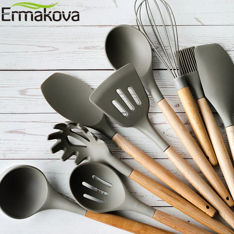 Кухонная утварь ERMAKOVA кухонная с деревянной ручкой Нетоксичная силиконовая