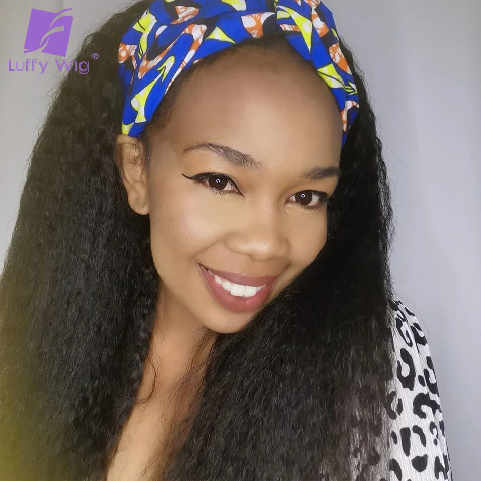 

Кудрявые прямые человеческие волосы парик с головной повязкой для женщин Итальянский Yaki бразильский головной убор человеческие волосы пар...