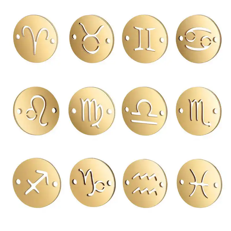 

Julie Wang 12PCS/Set 12 Constellations Zodiac Connectors Golden Stainless Steel Necklace Bracelet Jewelry Making Accessory