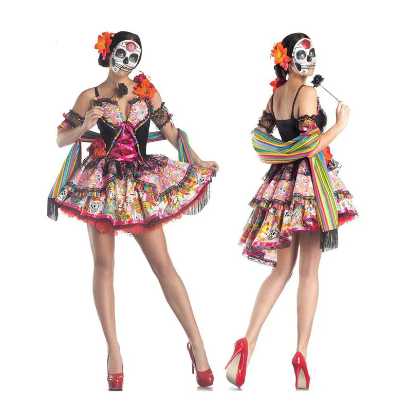 Женский костюм для косплея День ужасов мертвых сексуальное платье с шалью