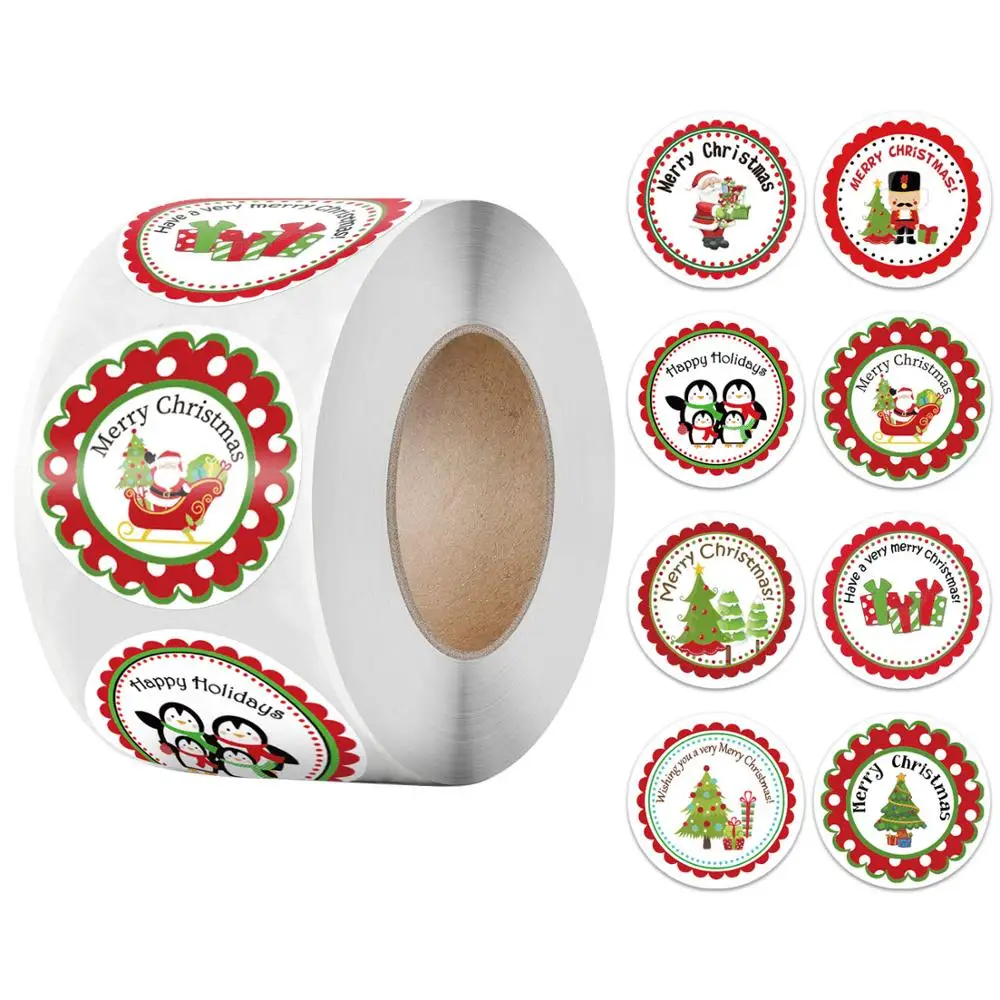 

50-500Pcs Merry Christmas Stickers 500pcs Animals Snowman Trees Decorative Stickers Wrapping Gift Box Label Christmas Tags