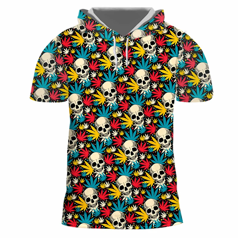 

Футболка IFPD мужская с капюшоном, модная рубашка с красочными кленовыми листьями и 3D принтом, в стиле хип-хоп, с коротким рукавом и черепом, в ...