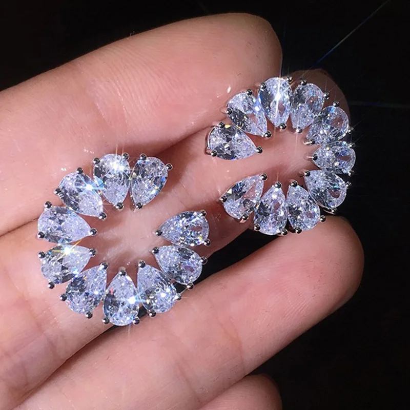 

YH-ZL Delicate Women's Dangle Earrings Full Paved Cubic Zirconia Elegant Female Accessories for Party Fancy Gift Trendy Jewelry