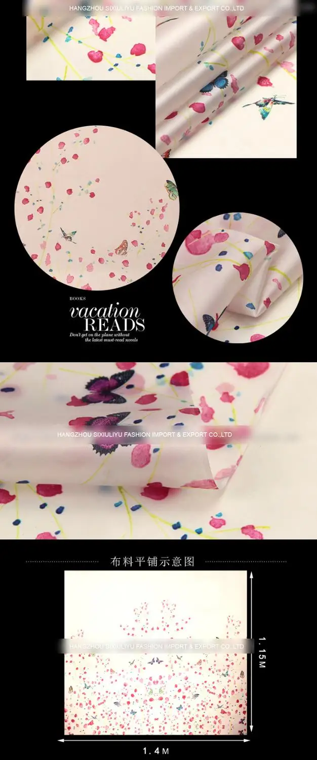 

PRINT SILK ORGANZA SATIN FABRIC 135cm width 14momme Pure Silk Fabric Positioning Flower Printing MOQ 1.2M