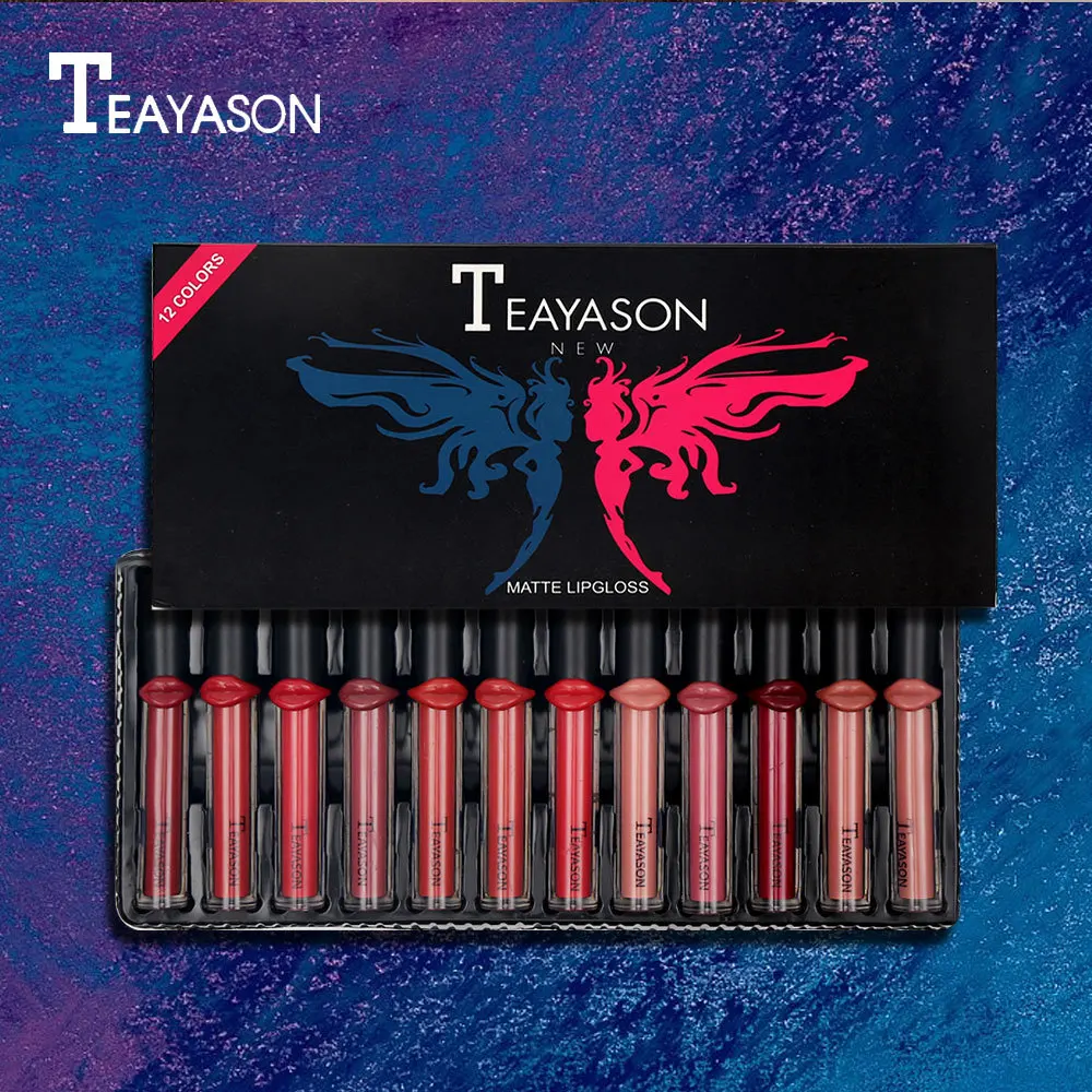 

12PCS/LOT Makeup Beauty Mouth Shape Matte Lipgloss Sexy Liquid Lip Gloss Matte Long Lasting Waterproof Liquid Lipstick Cosmetics