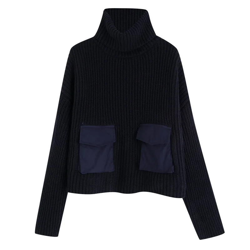 Широкий женский свитер осень 2019 новая мода карманы пэтчворк длинный рукав