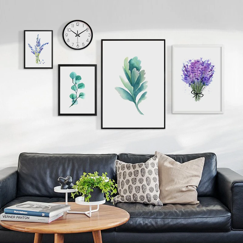 Весеннее зеленое растение фиолетовые Лавандовые листья цветок холст картина с