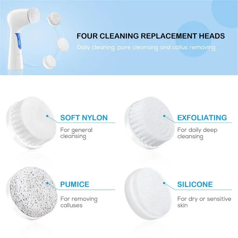 4 в 1 Водонепроницаемая электрическая щетка для чистки лица и тела с насадками