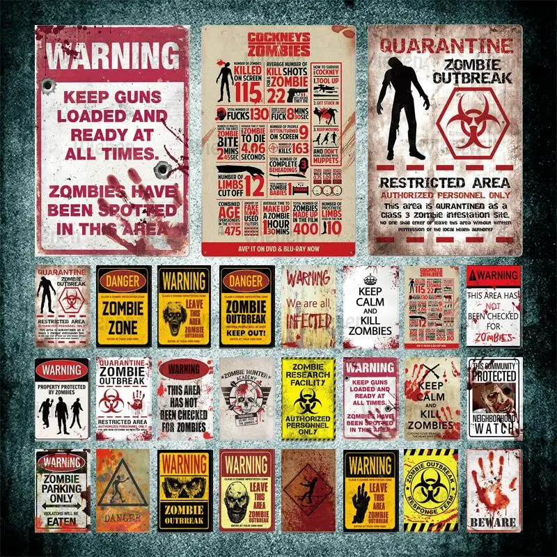 

Warning Fallout Metal Plaque Vintage Zombie Zone Metal Signs Beware Poster Plates Sign Tin Sign Farmhouse Wall Art Decoration
