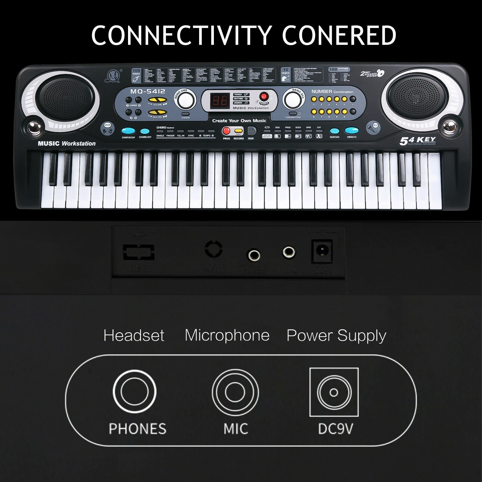 Портативная клавиатура Piano 61 клавиша цифровая музыкальная с микрофоном USB Тип |