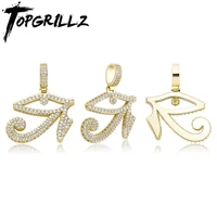 topgrillz eye of horus pendant necklace with tennis chain gold color iced out cubic zirconia hip hop rock fashion jewelry gift