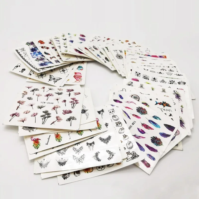 50pcs 50 шт. наклейки для ногтей на ногти набор черный Dreamcather наклейка в виде перьев Водная передача ногтей слайдер для украшения для ногтей набор - Цвет: 50pcs