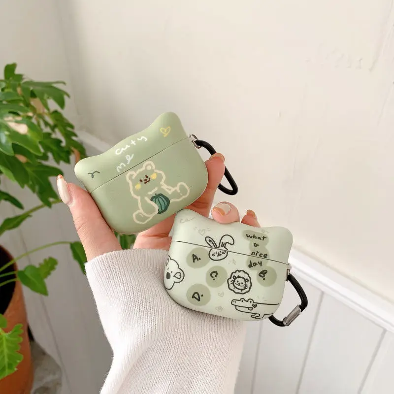 

3D Cute Cat Head Bear Rabbit Pattern Case for AirPods1 2 Protective Sleeve Case for AirPods Pro Earphone Shell Couple Fashion
