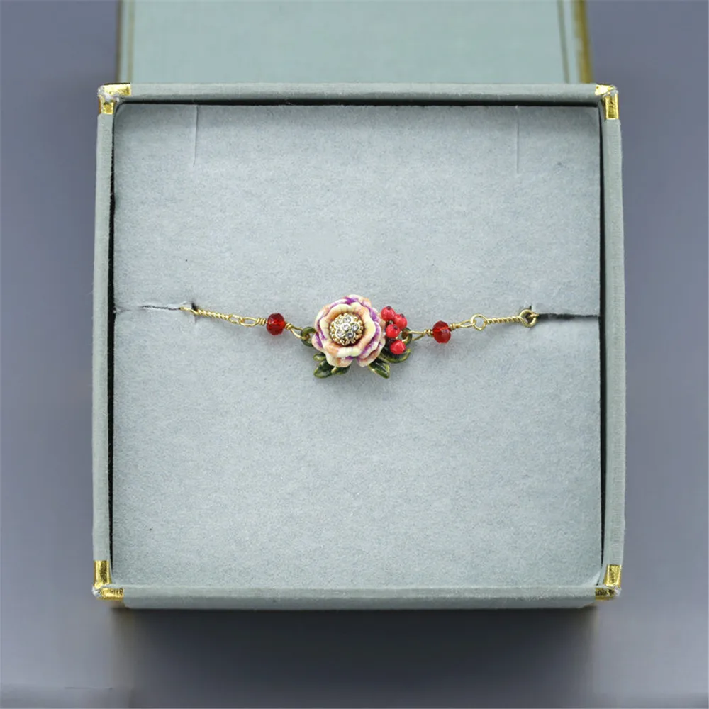 B04-014 Christmas Bunny Bracelet Enamel Glazed Pink Flower Rose Pendant Les Nereides* Bracelets &amp bangles | Украшения и