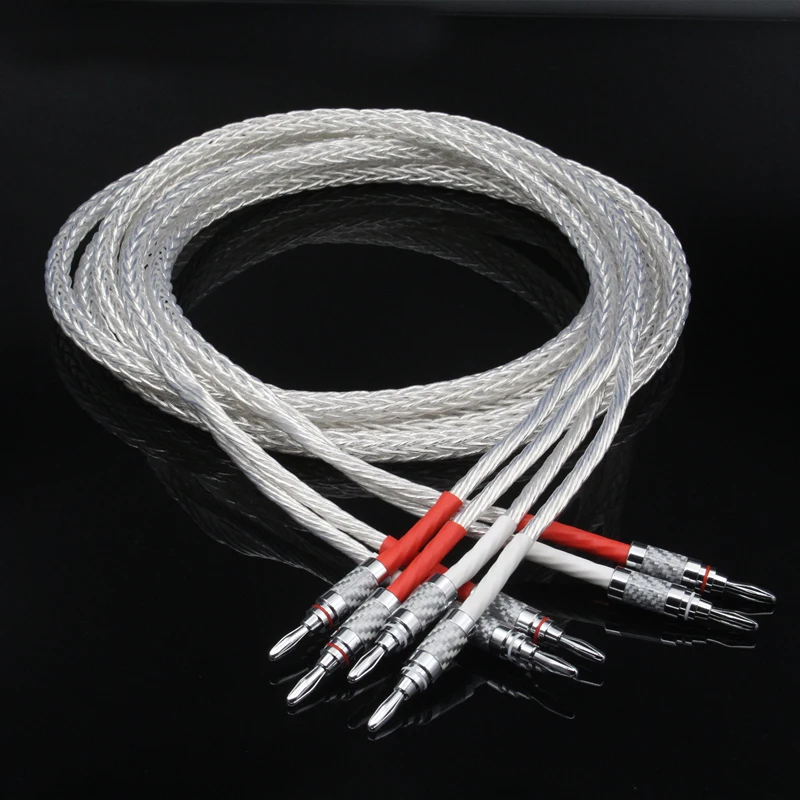 

1Pair 8AG OCC Silver-Plated Hifi Speaker Cable High Performance Speaker Amplifier Sound Connecting Line With Banan Plug
