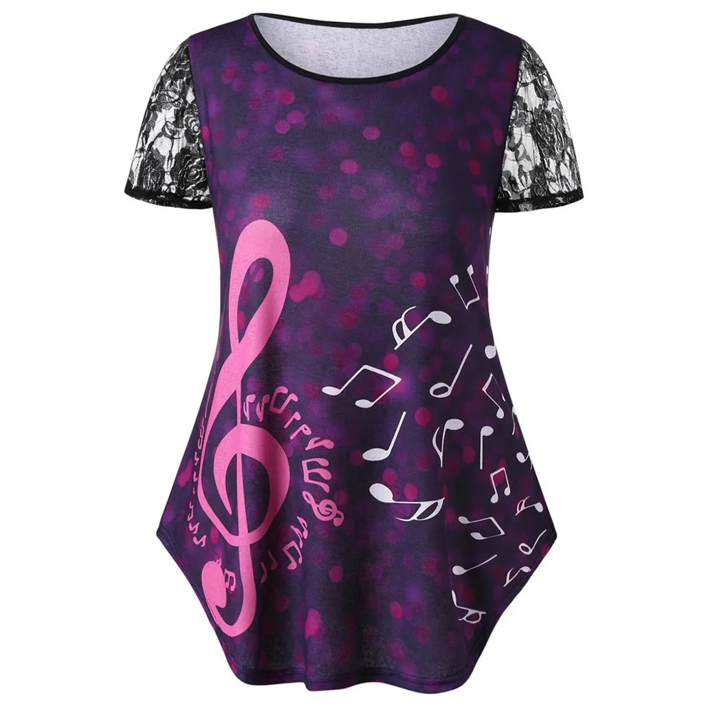Женская блузка с короткими рукавами летняя рубашка принтом музыкальных нот и