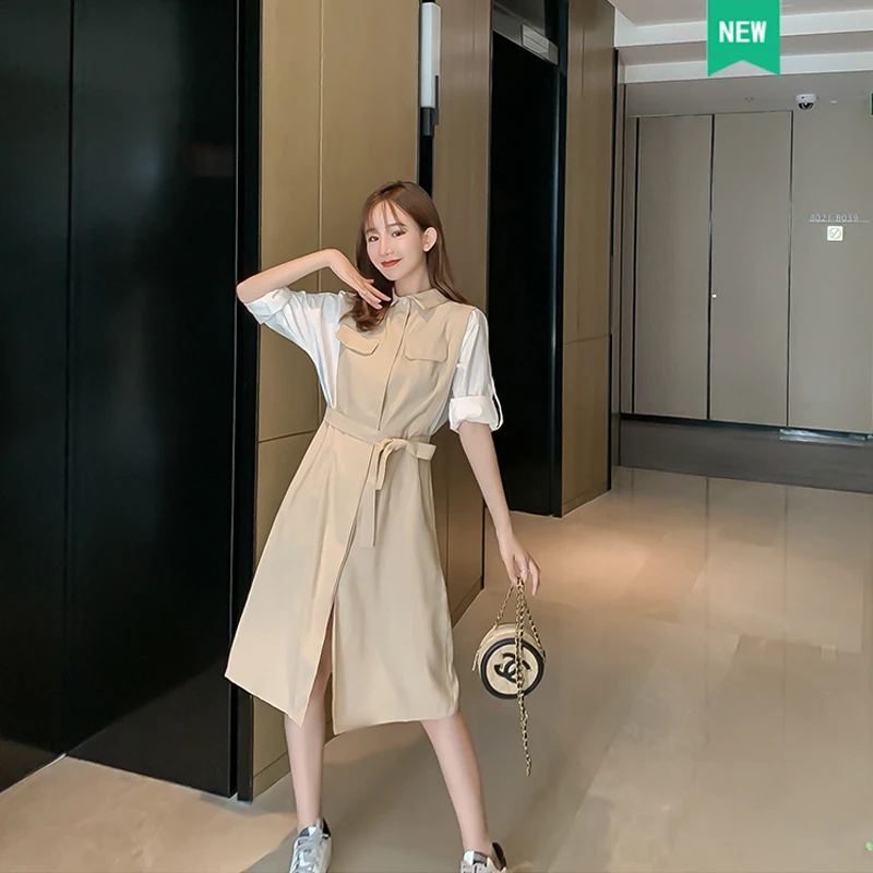 Осень 2019 г. новая модная рубашка с длинными рукавами и отстрочкой на талии dress-0wp78