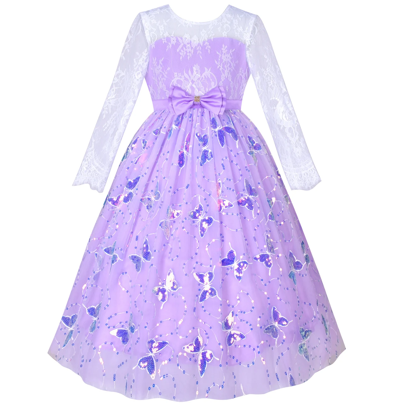 

Flower Girl Dress Lace V Shape Back Butterfly Wedding Bridesmaid Party 2020 Summer Princess Dresses Girl Clothes Pageant Gowns