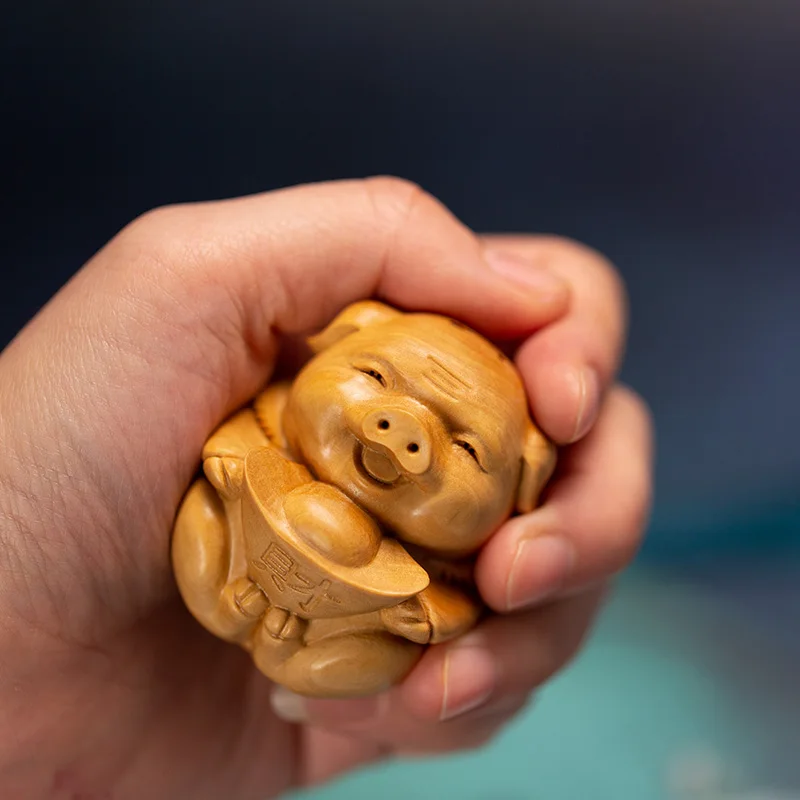XS046 5CM резной резьба из самшита нэцкэ фигурка животного домашний декор фу свинья