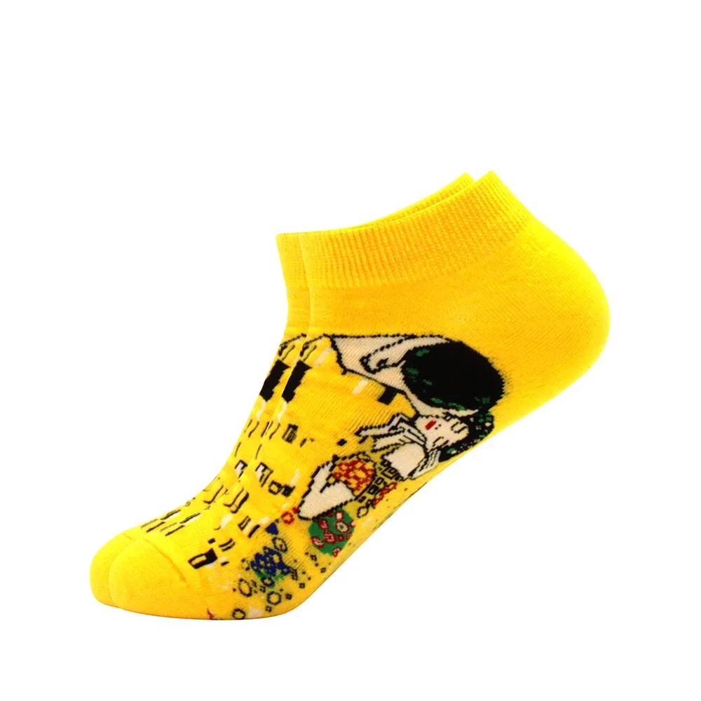 

springtime Fashion Colorful Cotton Mens Socks Harajuku Stripe Art oil painting Animal Print Beer fries Funny Happy Ankle Socks