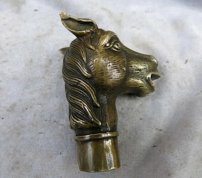 926 + Китай Резной прекрасный латунный костыль рукоятка скульптура ручка