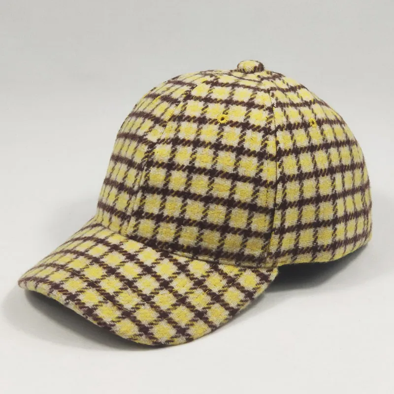 Цвет: желтый 3-8yrs Wool Blend Tweed Kids Cap Plaid Winter Baseball Cap for Boys Girls Yellow Blue Brown - Цвет: Цвет: желтый