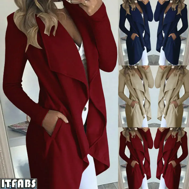 Кардиган женский с длинным рукавом свободный однотонный Тренч отложным