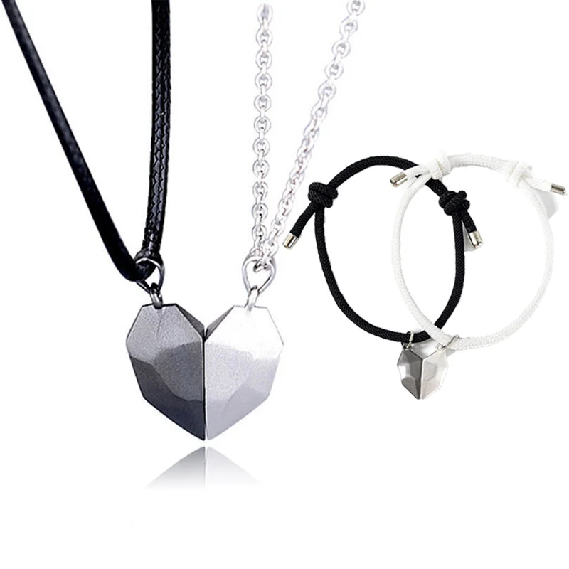 

1Set Heart Stone Magnetic Couple Necklaces Bracelets For Women Men Lovers Attractive Pendant Clavicle Necklace Lover Gifts