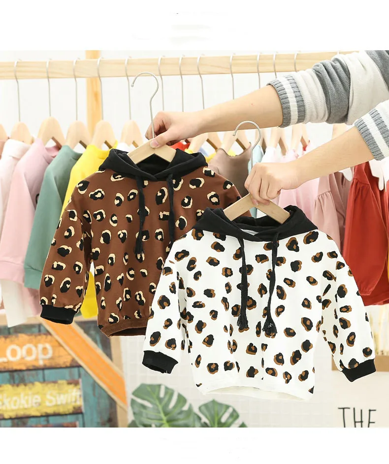 

Boys Girls Sweatshirts Spring Autumn Cartoon Cotton Tops Children Baby Long Sleeve Hoodies Leopard Print Children Clothes