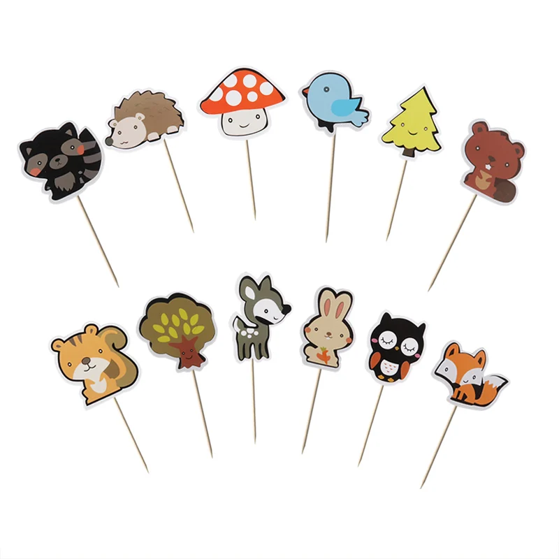 12pcs toppers WEIGAO лесной сафари вечерние украшения для торта с зеленым деревом, войлок, декор для торта, украшения для дня рождения, детский душ вечерние принадлежности - Цвет: 12pcs toppers